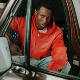 WASHED & DISTRESSED ZIP HOODIE RED