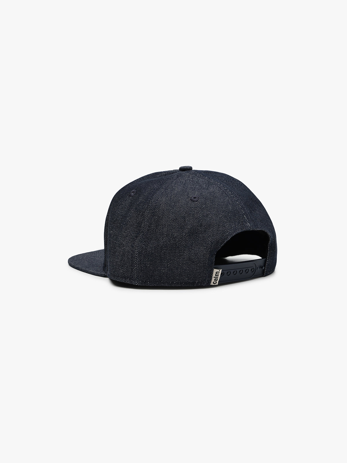 Raw indigo denim baseball cap seen from the back