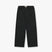 Baggy 14.5oz black raw selvedge jeans with Calm logo leather patch and zip closure, seen from the front