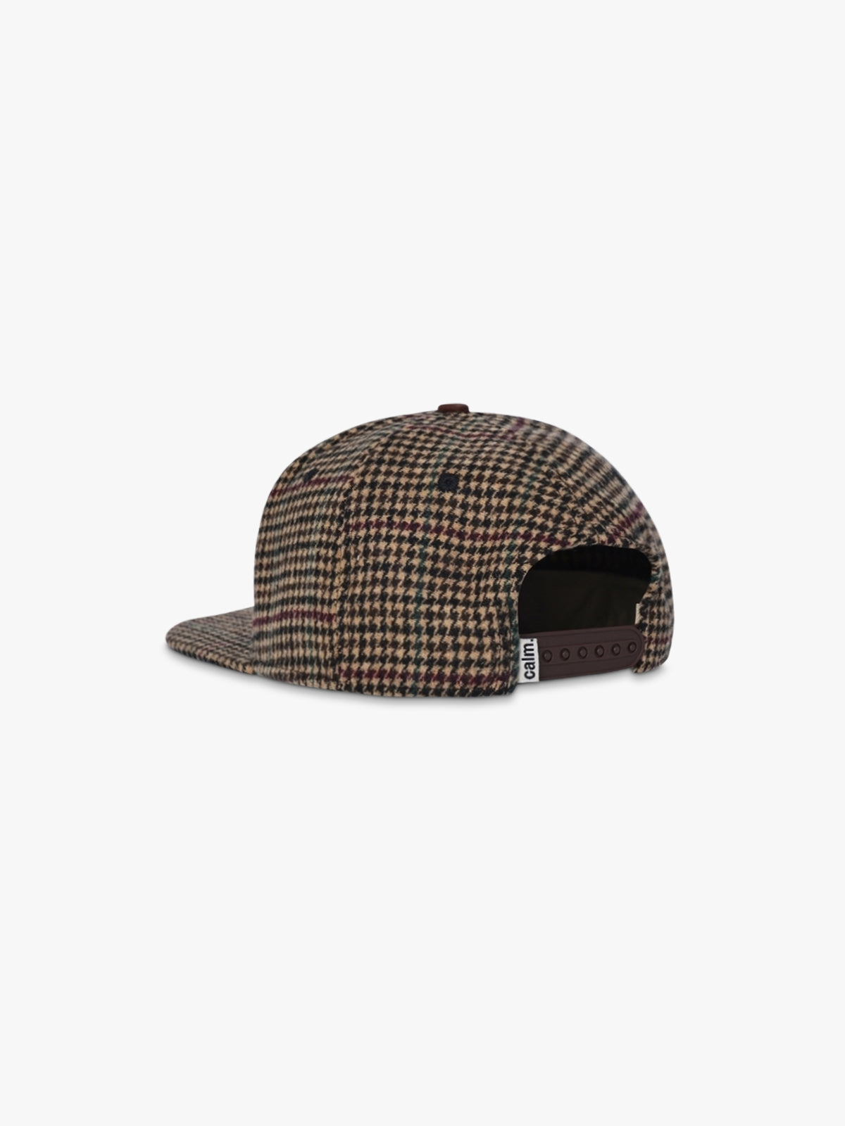 Harris tweed baseball cap with snapback closure seen from the back
