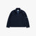 Sherpa jacket in navy polyester sherpa fleece with open V shaped collar