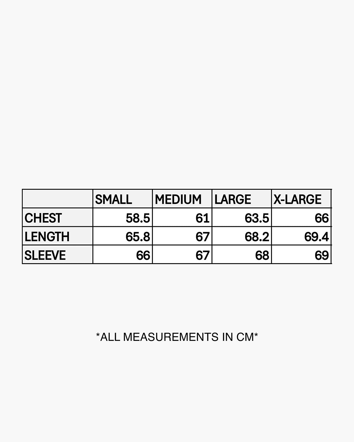 Size chart for Gym Hoodie Grey