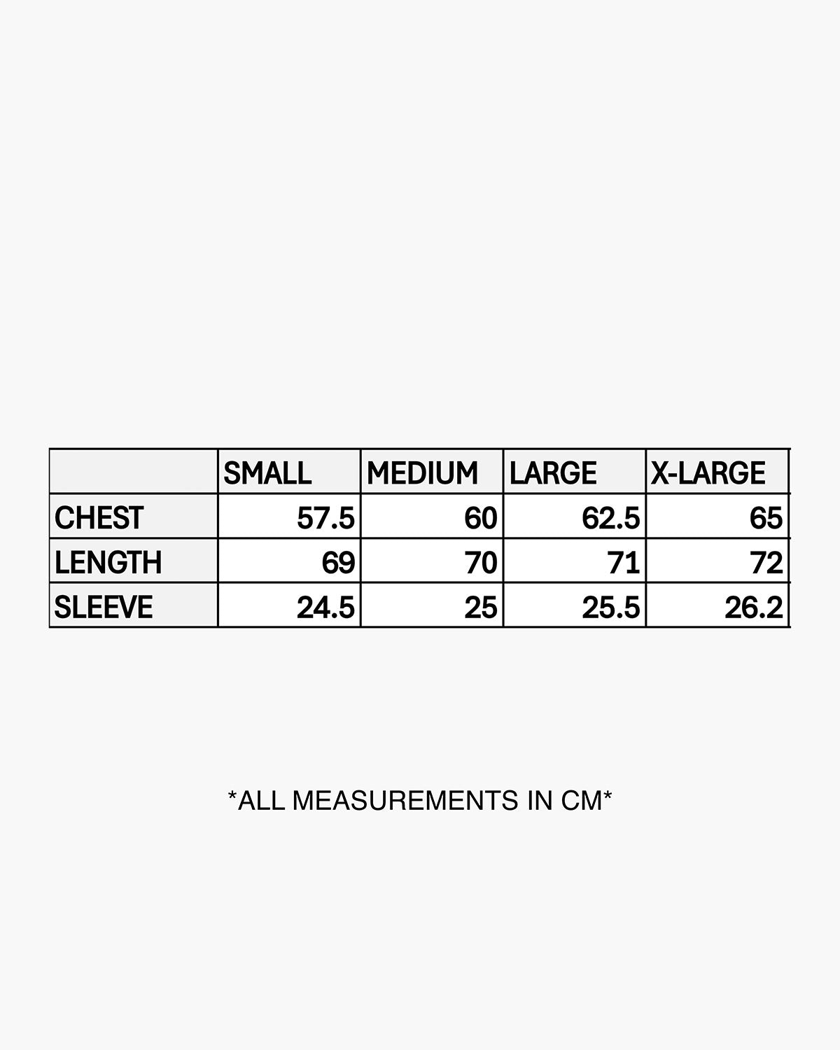 Size chart for Chrome Tee
