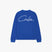Blue waffle knit thermal long sleeve with Calm script back logo and ribbed cuffs