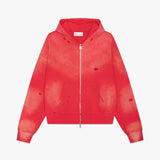 WASHED & DISTRESSED ZIP HOODIE RED