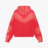WASHED & DISTRESSED ZIP HOODIE RED
